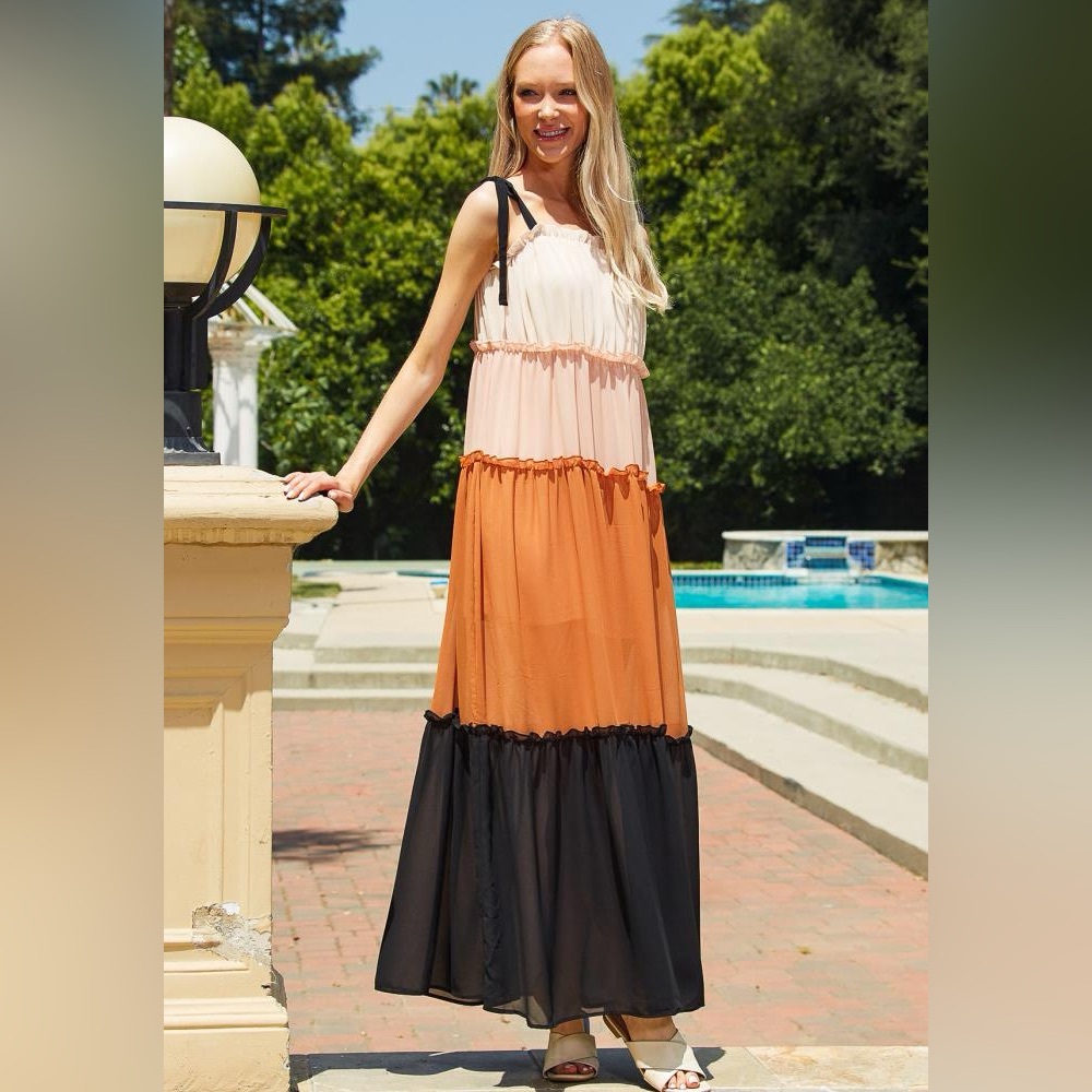 FAVLUX Tiered Multi-Color Maxi Dress